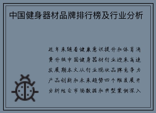 中国健身器材品牌排行榜及行业分析