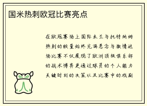 国米热刺欧冠比赛亮点