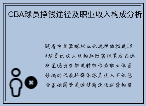 CBA球员挣钱途径及职业收入构成分析
